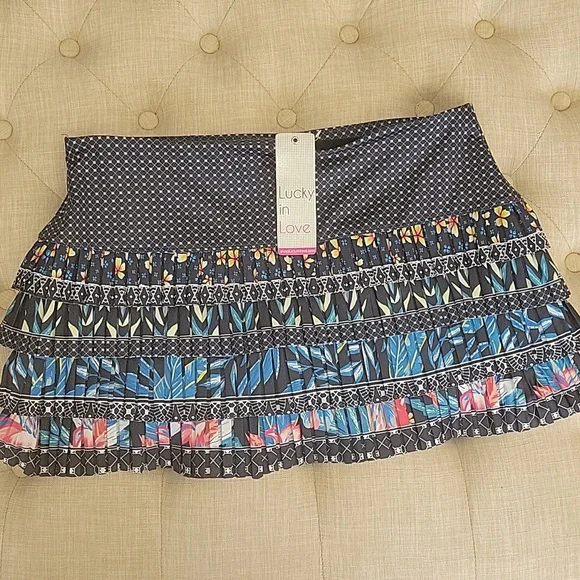 LUCKY IN LOVE skirt keeping it RIO Tennis Skort pleated skirt navy sz LARGE - Picture 7 of 7